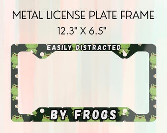 Easily Distracted by Frogs License Plate Frame, Funny Frog Car Accessory, Frog Lover Gift, Cottagecore Car Frame, Frog Mom Gift