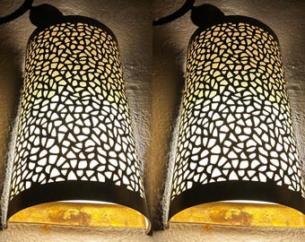 2er Set marokkanische Wandleuchte, Messing Wandhalterung Licht, handgefertigte marokkanische Wandleuchte, marokkanische Wandleuchte, Wandleuchter Dekoration, orientalische Messinglampe