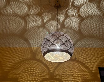 Handgemaakte Marokkaanse messing bol hanglamp - hangende kroonluchter