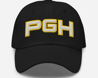 Chapeau Pittsburgh PGH avec lettres PGH brodées (blanches), lanière réglable