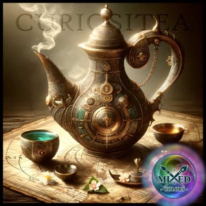Teiera in peltro decorata, scena di teiera da collezione, Curiositea
