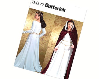 Ladies Princess Renaissance Dress and Hooded Cape, Butterick 4377, Size 6-12. Cosplay, RenFaire Dress, New Uncut Pattern