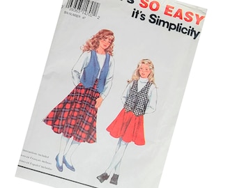 Girls Vest and Skirt Pattern, Simplicity 8709, Girls Size 7-14, UnCut Pattern