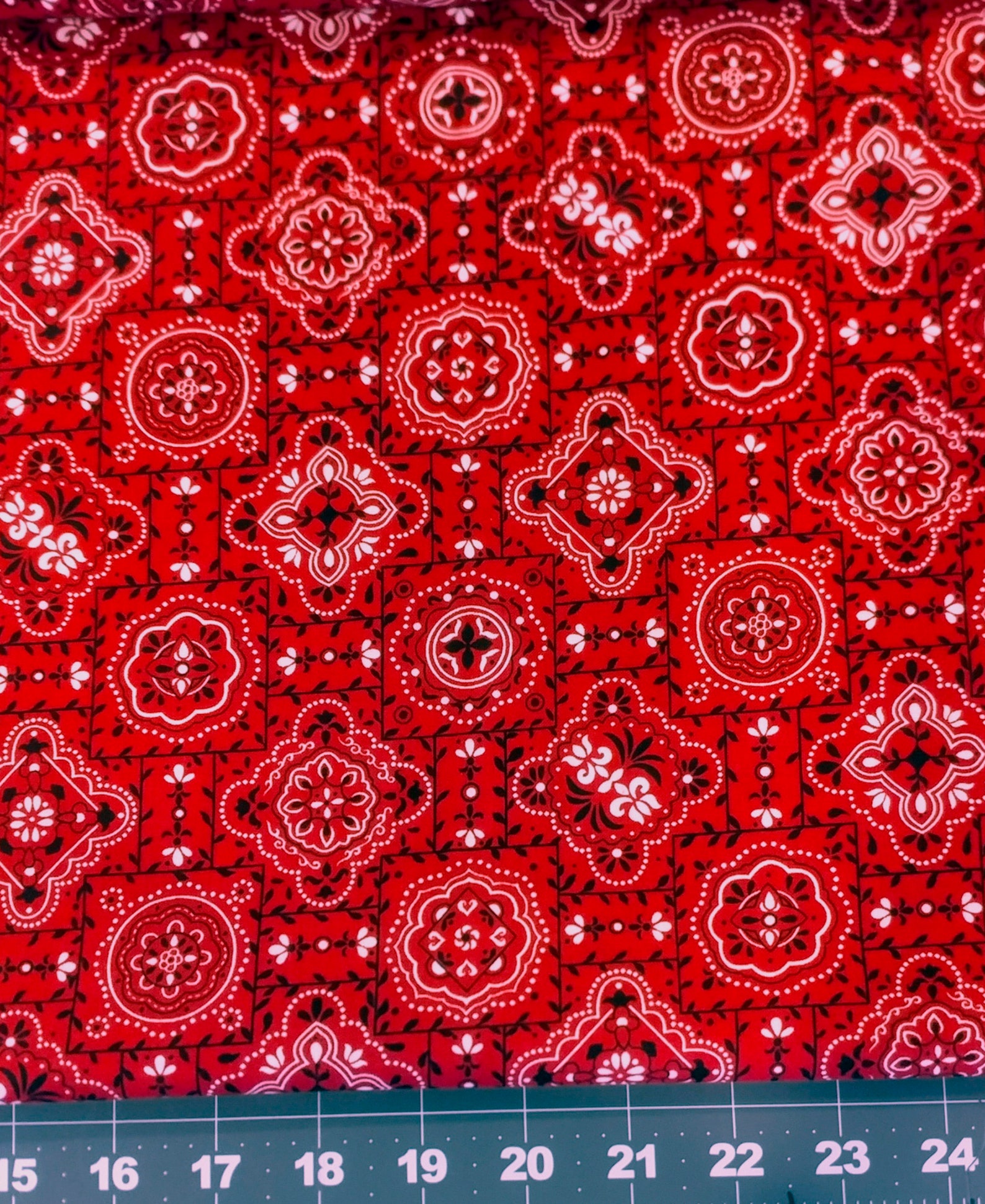 Bandana Print Cotton Fabric in Dark Red Fat Quarter Cut Mask Etsy