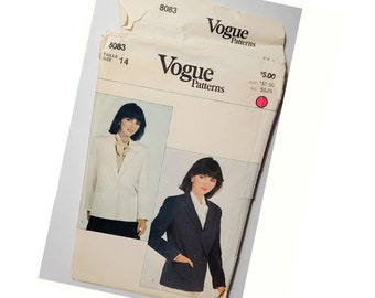Vogue 8083 Lined Tailored Jacket Pattern, Single or Double Breasted. Size Ladies 14. UnCut Pattern OOP