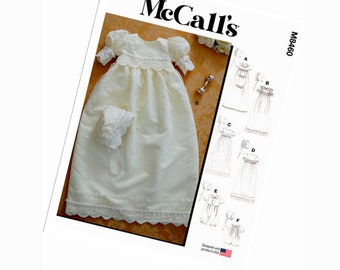 Infant's Christening Gown, Romper and Bonnet Sewing Pattern, McCalls 8460, New UnCut Pattern