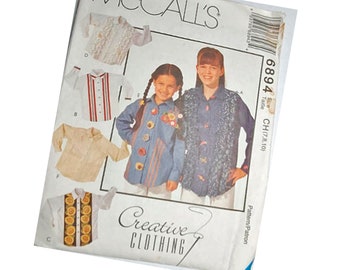 Girls Shirt Sewing Pattern, McCall's 6894. Size 7-10. UnCut Pattern