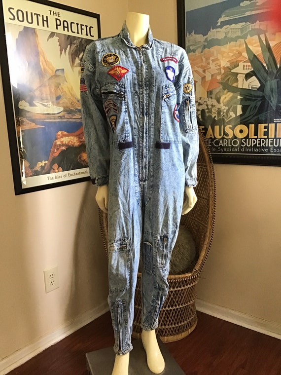 Vintage 1980s Jumper Jumpsuit / Acid Wash / CHEMIN