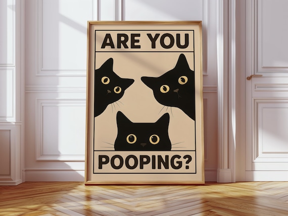 Are You Pooping Cat Digital Download, Funny Bathroom Wall Art, Playful Black Cat Printable, Toilet Poop Wall Decor, Pooping Digital Print