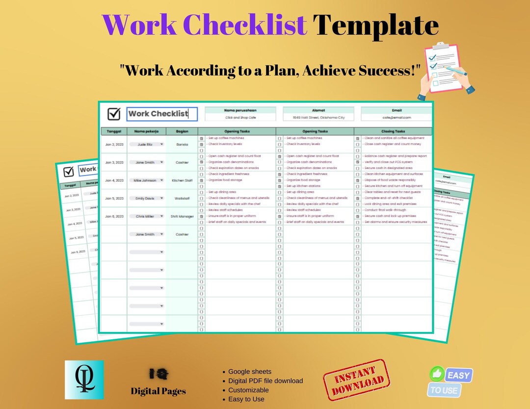 Work Checklist Template | Google Sheets | Task Management | Easy to Use ...