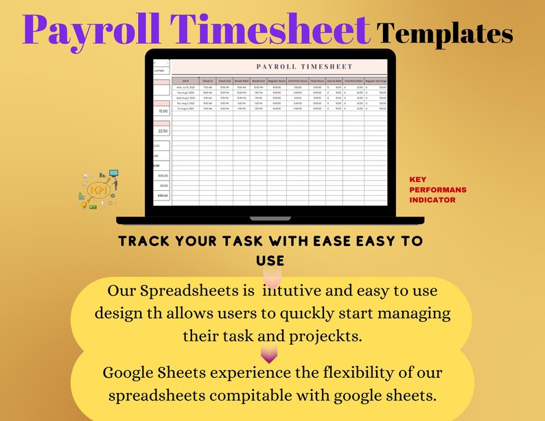 Payroll Timesheet Template, Editable Excel & Google Sheets, Employee ...