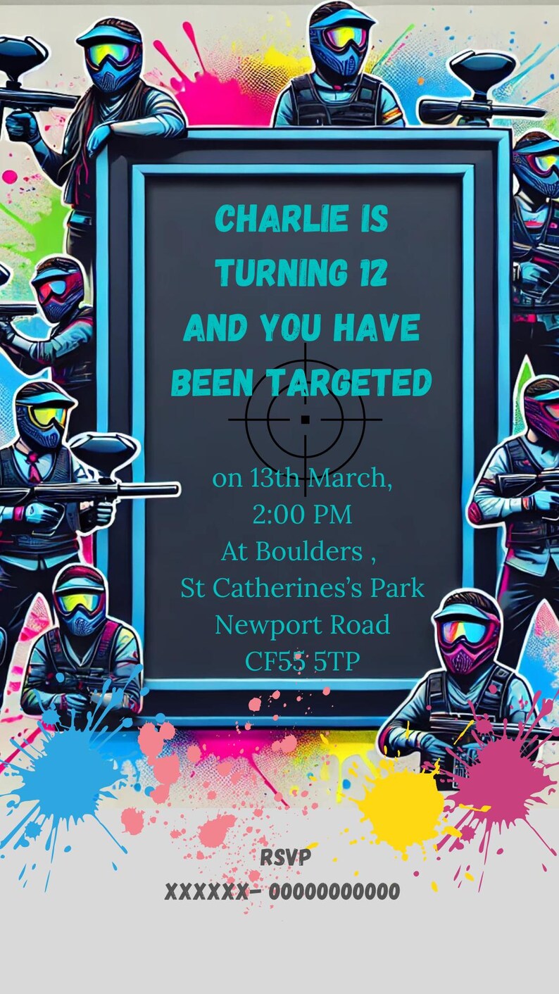 Paint Balling Party Invite, Birthday Party Invite, Instant Digital ...