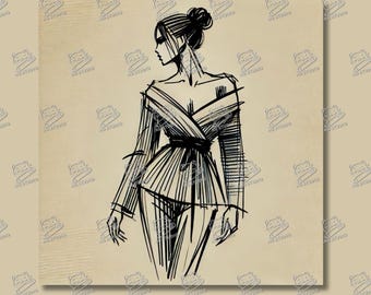 Fashion Model, Simple Pencil Sketch