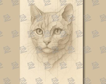 Cat Portrait, Vintage Pencil Sketch