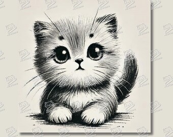 Cute Cat Being Cute - Simple Line Drawing Closeup