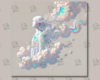 Girl Rebirth From The Clouds | Wall Art, Creative Digital Art, Dreamy Fantasy, Girl Portrait, Gift