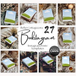 Boho Cottagecore Bookstagram Mockup Posts, Canva Template, Instagram Book Review Template, Reading Book Lover Social Media Author Marketing
