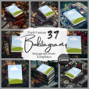 Dark Fantasy Bookstagram Mockup Posts, Canva Template, Instagram Book Review Template, Reading Book Lover Social Media Author Marketing