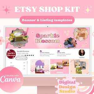 Etsy Shop Kit summer colors, Etsy Banner Templates Canva, Etsy Store Listing Design, Etsy Branding Mockup Bundle, Editable Canva Templates