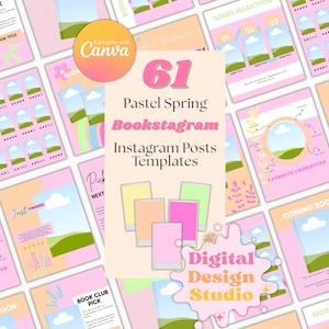 Pastel Bookstagram Posts, Canva Template, Spring Instagram Book Review Template, Reading Book Lover Social Media Author Marketing