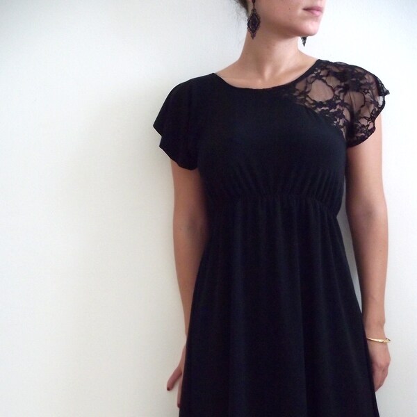 Cocktail Black Dress- 'Rome' cocktail black dress with lace at the top