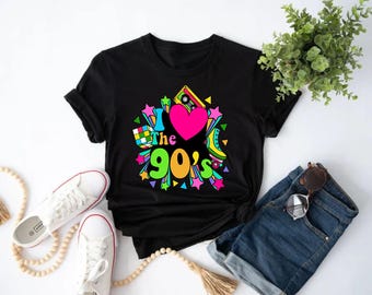 Camiseta de los 90 / Camiseta "Me encantan los 90" / Fiesta de los 90 / Disfraz de los 90 / Regreso a los 90 / Vintage Retro 90 / Moda de los 90 / Camiseta de mujer de los 90