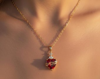 Collar gótico de corazón de circonita roja / Gargantilla de cruz de cristal con diseño de vid / Regalo oscuro