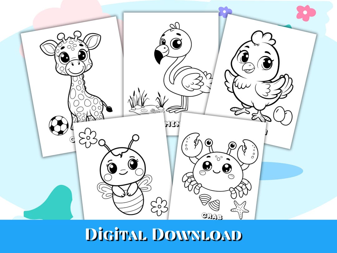 Cute Animal Coloring Pages for Kids Vol. 1, Kids Coloring Pages, Animal ...