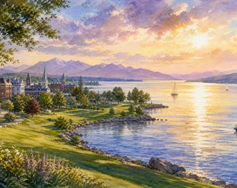 Plattsburgh New York Waterfront Art | Lake Champlain City View | North Country Printable | Instant Download