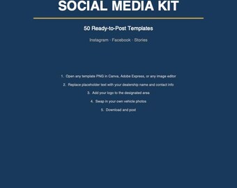 Car Dealer Social Media Kit | 50 Canva Templates | Instagram Facebook | Automotive Marketing | Instant Download