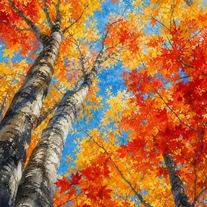 Vermont Maple Canopy Autumn Art | Fall Foliage Printable | Looking Up Through Trees | Instant Download imagen 2