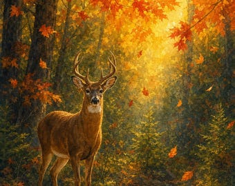 Adirondack Deer Autumn Art | White-Tailed Deer Printable | Wildlife Wall Art | Instant Download