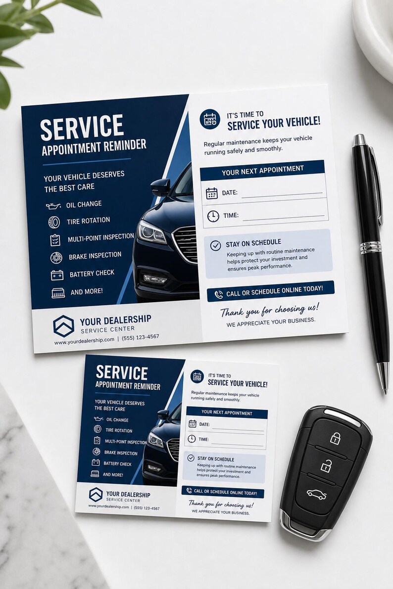 Automotive Service Appointment Reminder Card | Canva Template | Car Dealership Marketing | Printable Instant Download image 2