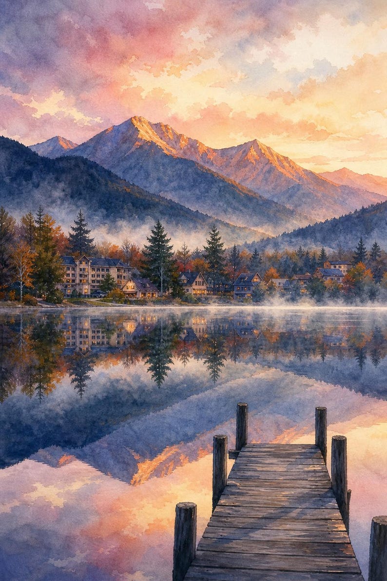 Lake Placid Mirror Lake Dawn Art | Adirondack Printable Wall Art | Olympic Village | Instant Download imagen 2