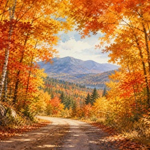 Adirondack Autumn Road Panorama | Fall Foliage Wide Art | Horizontal Print | Instant Download image 2