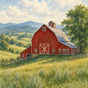 Vermont Summer Barn Printable Art | Farmhouse Wall Decor 11x14 Instant Download | New England Country Landscape image 2