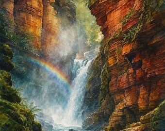 Ausable Chasm Waterfall Art | Adirondack Gorge Printable | Upstate NY | Wall Art Instant Download