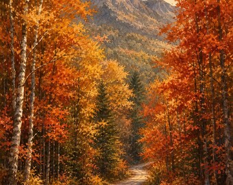 Autumn Mountain Road Art | Adirondack Printable Fall Foliage | Winding Road Landscape | 12x16 Instant Download