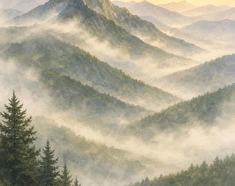 Mountain Mist Morning Art Print | Adirondack Printable Wall Art | 8x10 Instant Download | Calm Home Decor