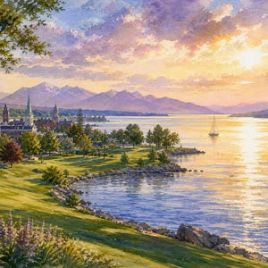 Plattsburgh New York Waterfront Art | Lake Champlain City View | North Country Printable | Instant Download image 2