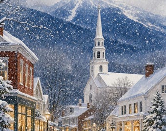 Stowe Vermont Winter Art | Village Snow Scene Printable | New England Wall Art | Instant Download