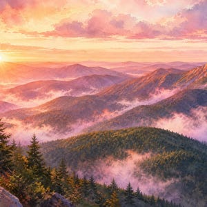 Adirondack Sunrise Panorama | Mountain Range Printable | Wide Format Wall Art | Instant Download image 1