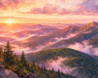 Adirondack Sunrise Panorama | Mountain Range Printable | Wide Format Wall Art | Instant Download