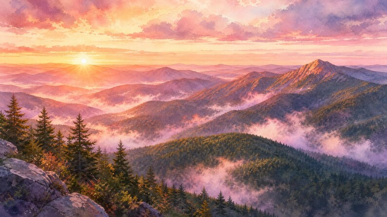 Adirondack Sunrise Panorama | Mountain Range Printable | Wide Format Wall Art | Instant Download image 2
