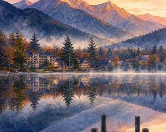 Lake Placid Mirror Lake Dawn Art | Adirondack Printable Wall Art | Olympic Village | Instant Download