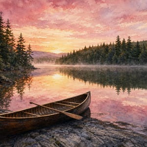 St Regis Canoe Area Adirondacks Art | Wilderness Lake Printable | Sunrise | Instant Download image 1