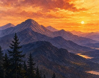 Adirondack Mountain Sunset Art | Printable Wall Art Mountain Landscape | 16x20 Instant Download | Cabin Decor