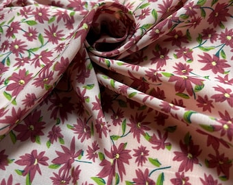 Pale Pink With Dusty Pink Toned Flowers Soft Matte Crepe Dress Fabrics