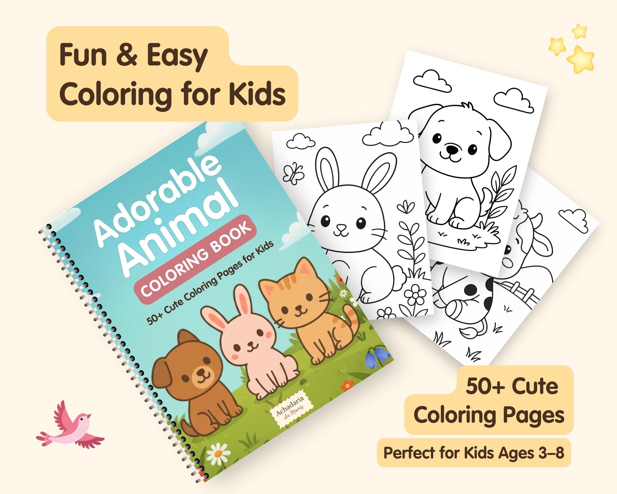Adorable Animal Coloring Book for Kids | 50 Kawaii Pages | Printable ...