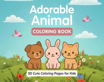 Adorable Animal Coloring Book for Kids | 50 Kawaii Pages | Printable ...